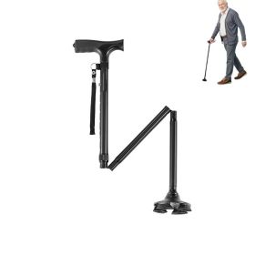 Folding Walking Stick with Adjustable Height (Color: Black, Type: Cane)